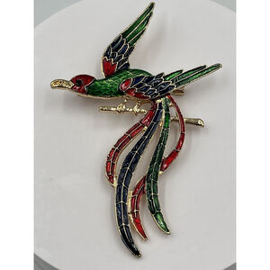 Vintage Enameled Jeweled Bird Pin Brooch Collectors Brooch SO PRETTY SEE ALL